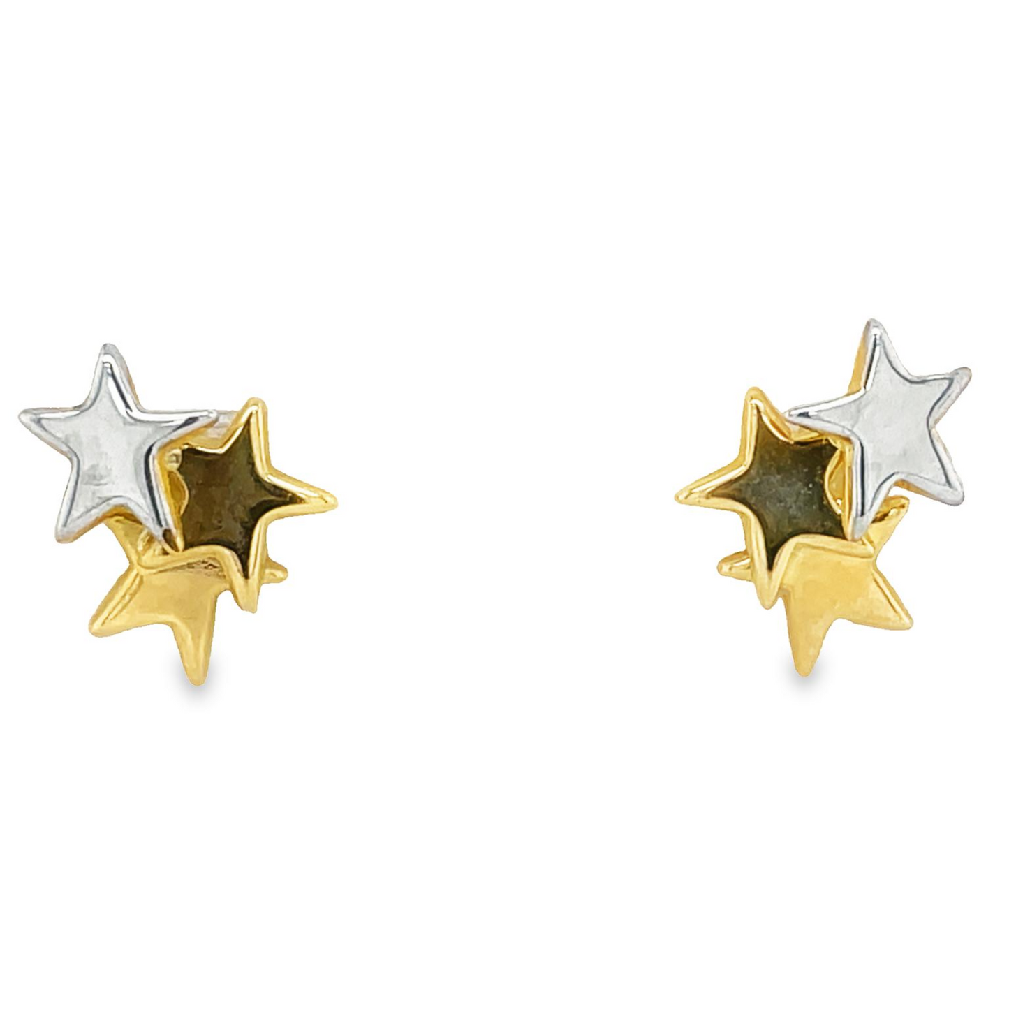 14K Gold Triple Star Baby Earrings Front view