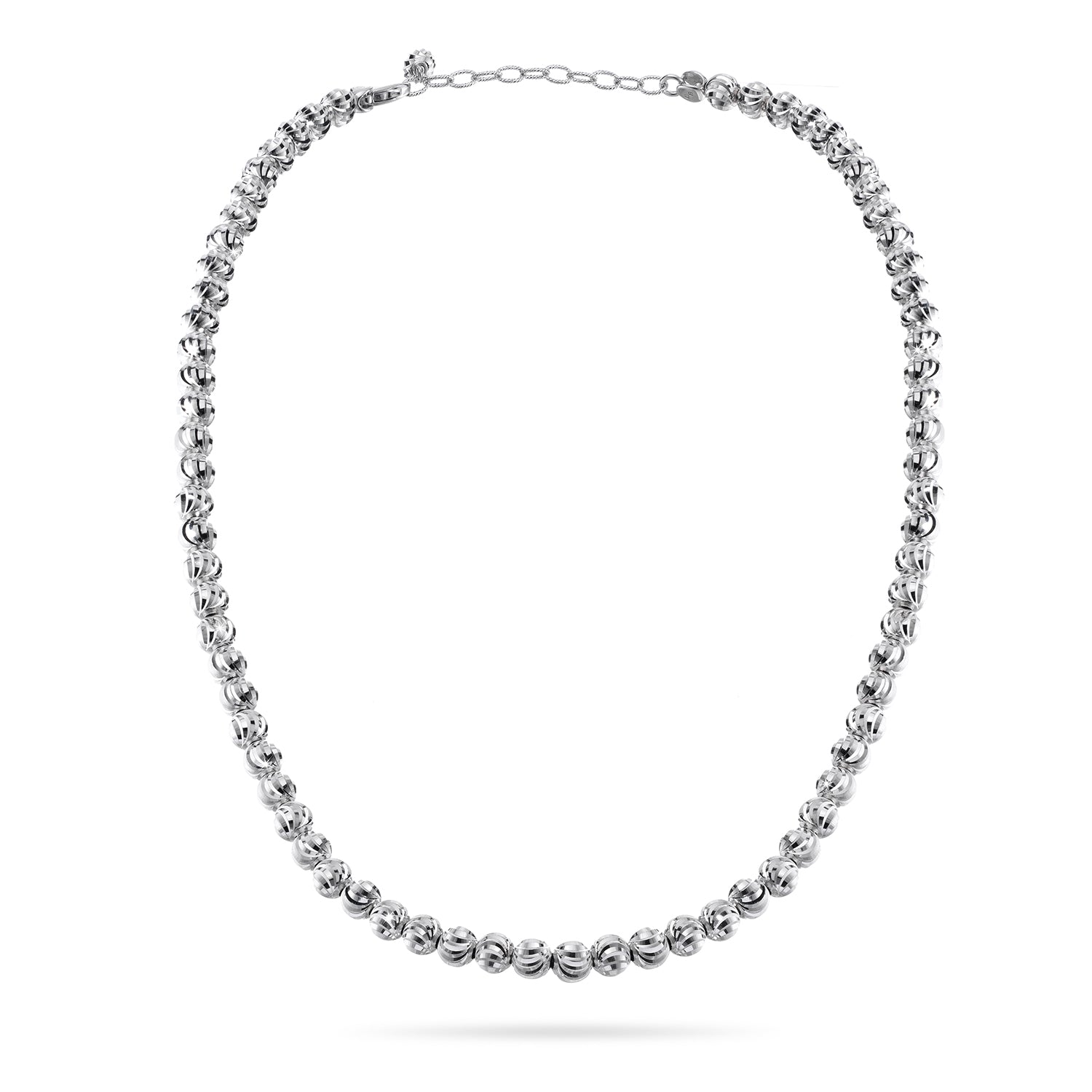 Front view of Italian Made Sterling Silver Bead Necklace 20"