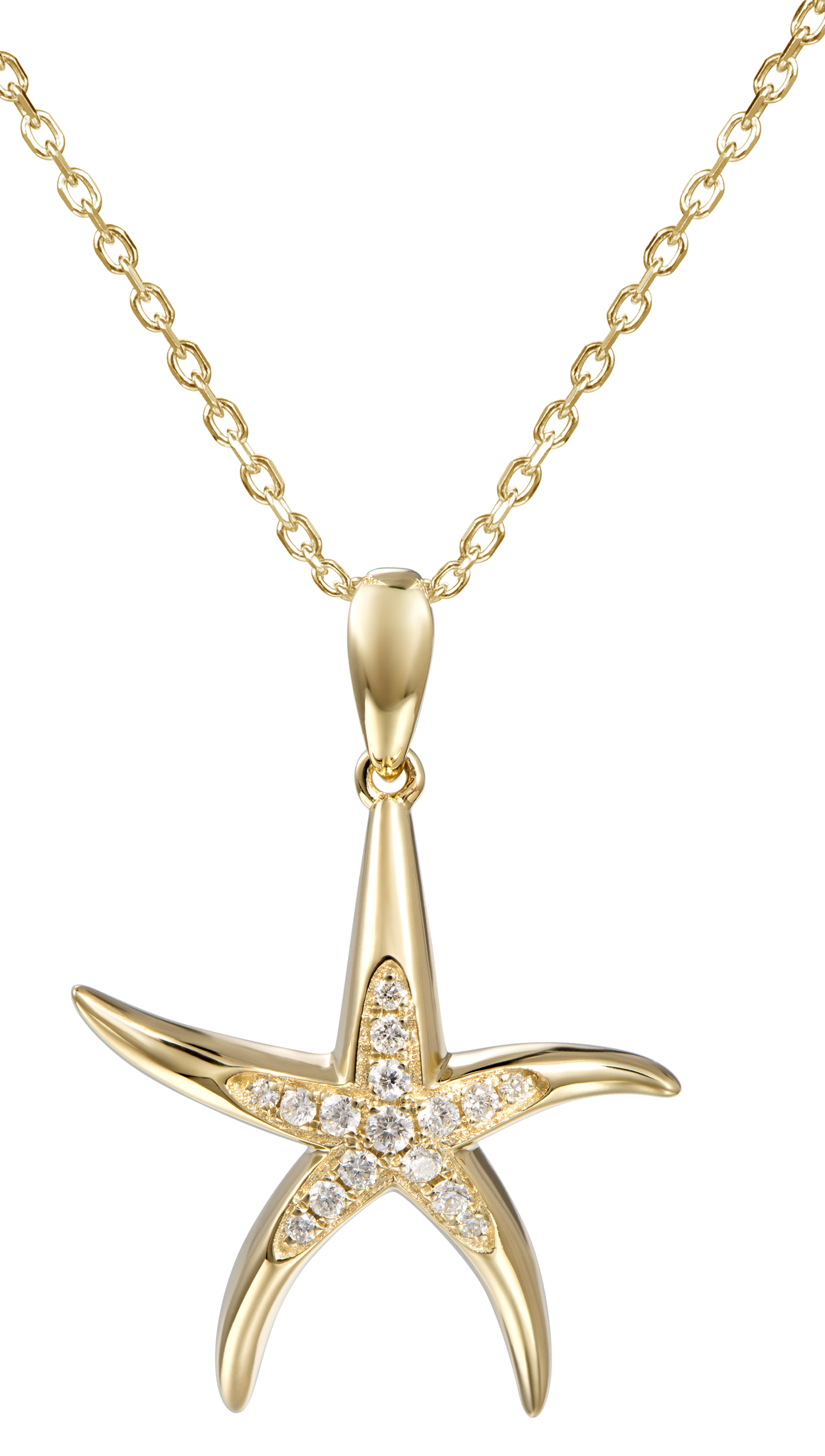 Front view of 14k Yellow Gold Diamond Starfish Pendant Necklace