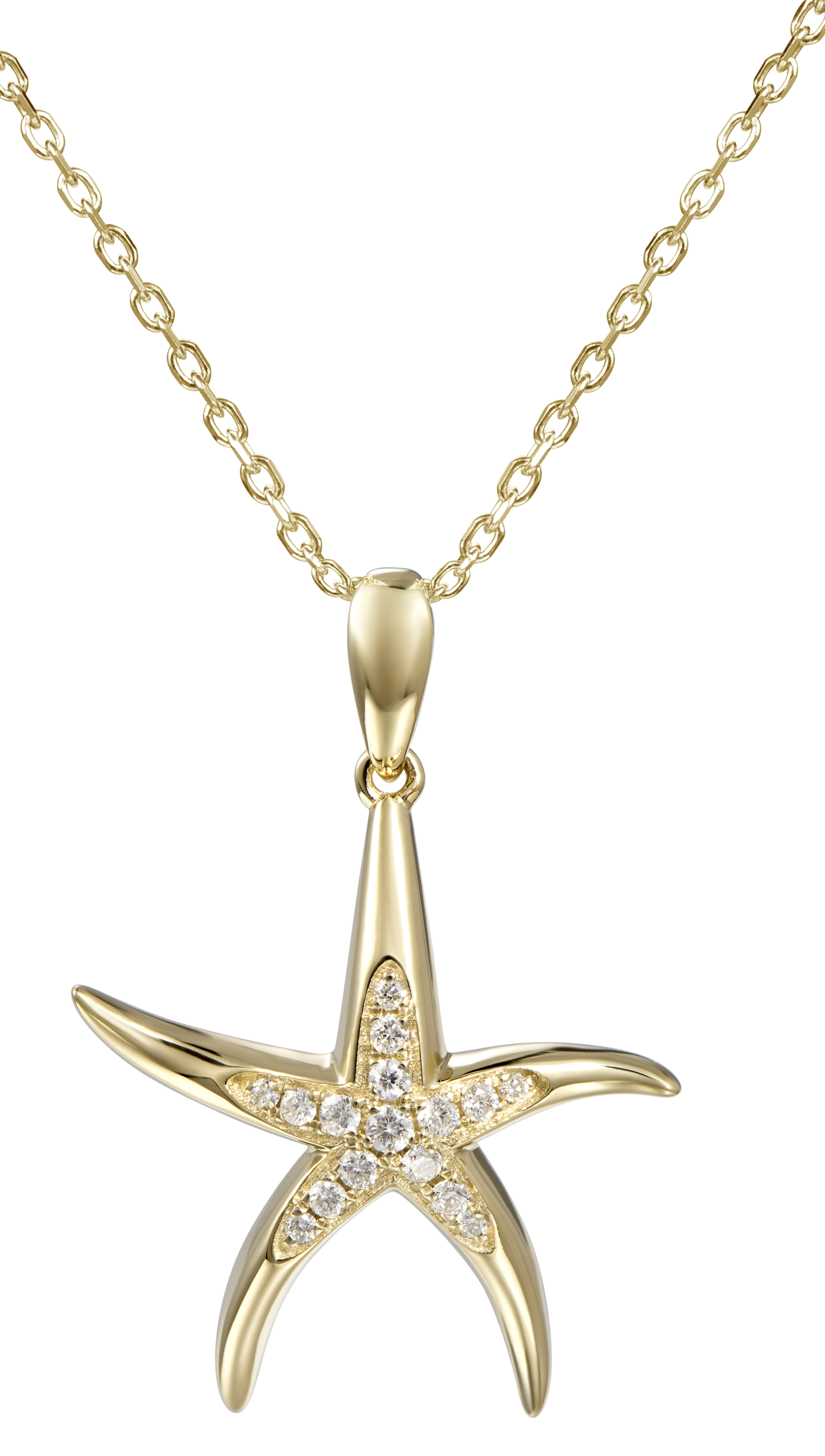 Front view of 14k Yellow Gold Diamond Starfish Pendant Necklace