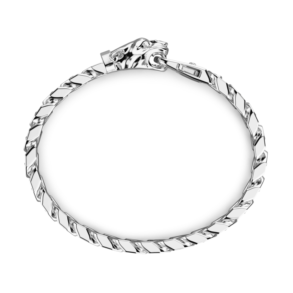 Zancan Silver Bracelet with Panther Head Closure Top view clasp fastened