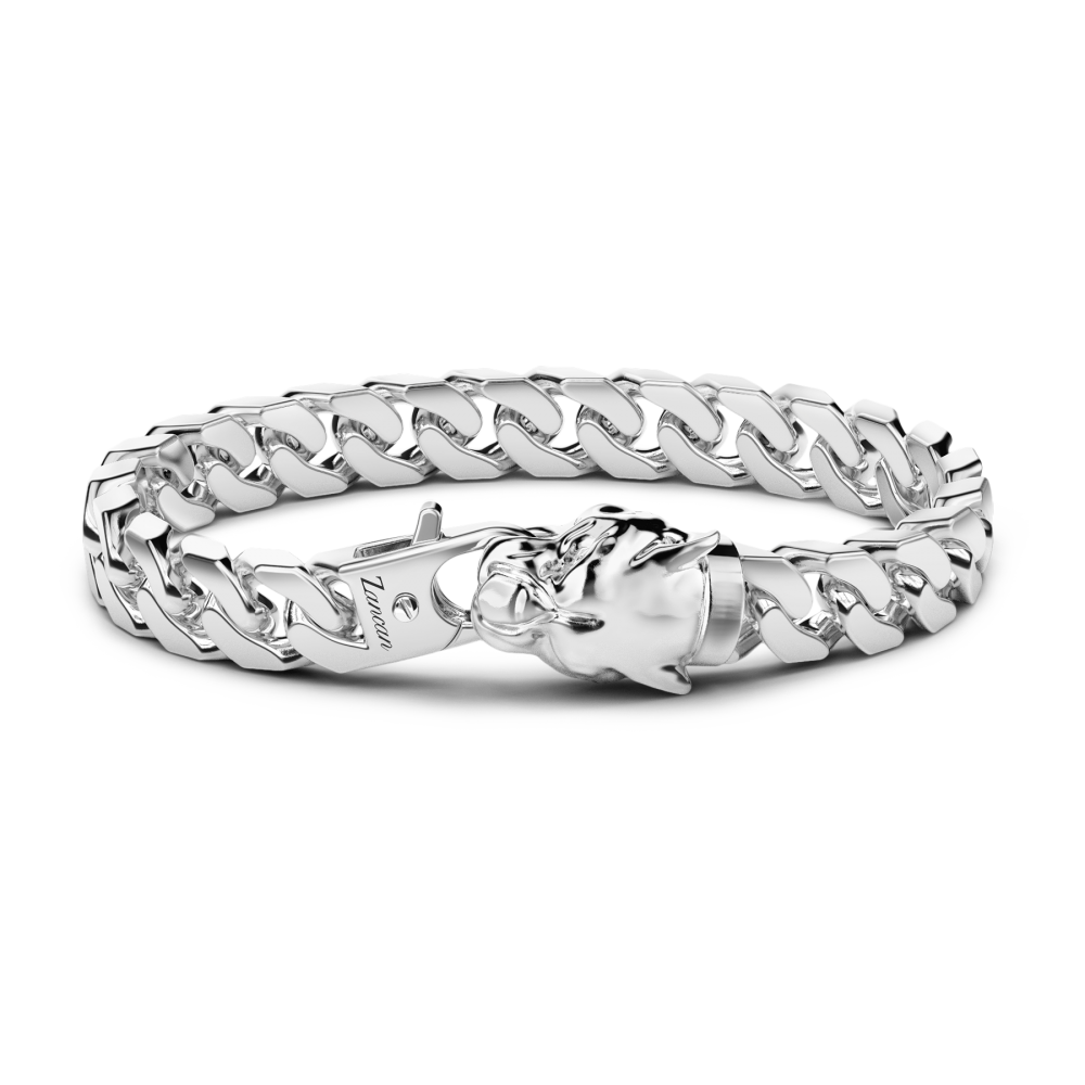 Zancan Silver Bracelet with Panther Head Closure Top view clasp fastened