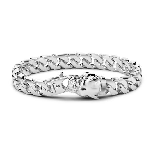 Zancan Silver Bracelet with Panther Head Closure Top view clasp fastened
