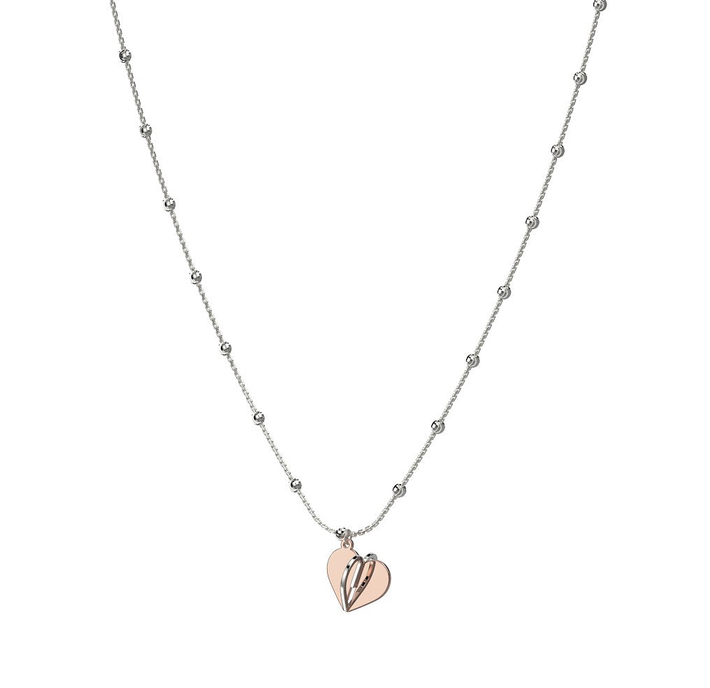 Front view of Sterling Silver Rose gold tone Heart Necklace