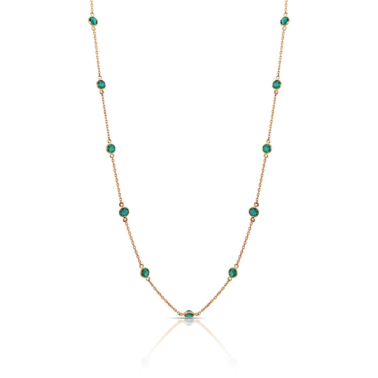 Front view of   18k Yellow Gold Emeralds by the yard necklace