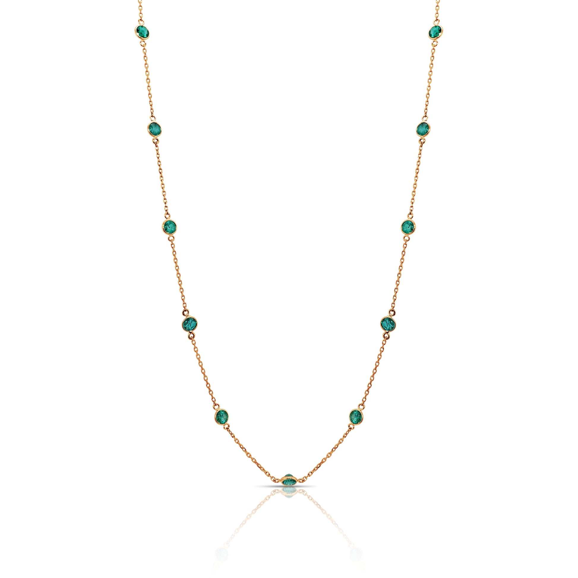 Front view of   18k Yellow Gold Emeralds by the yard necklace
