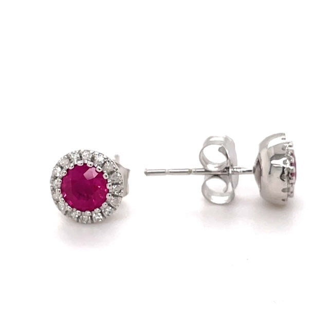 Ruby & Diamond Stud Earrings Front and Side View