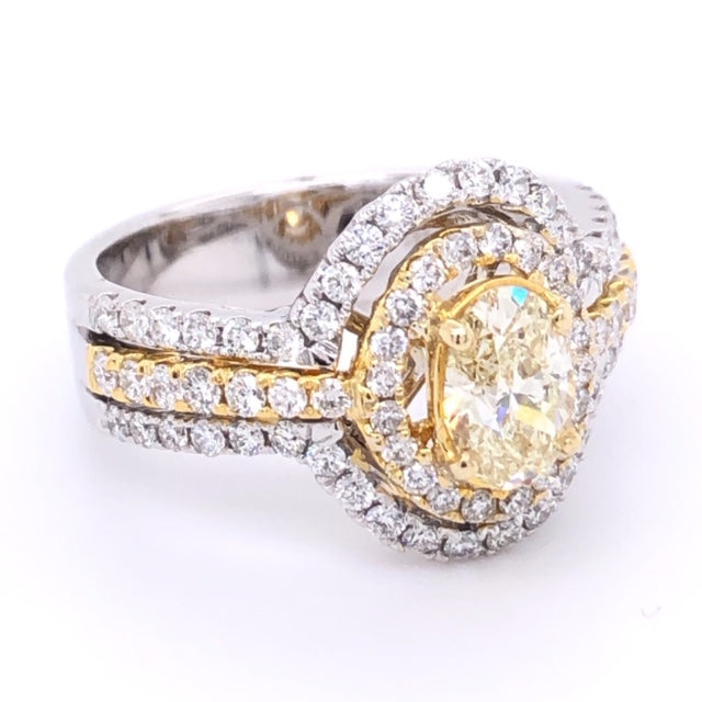 Custom Made Yellow Diamond Engagement Ring with Double Diamond Halo