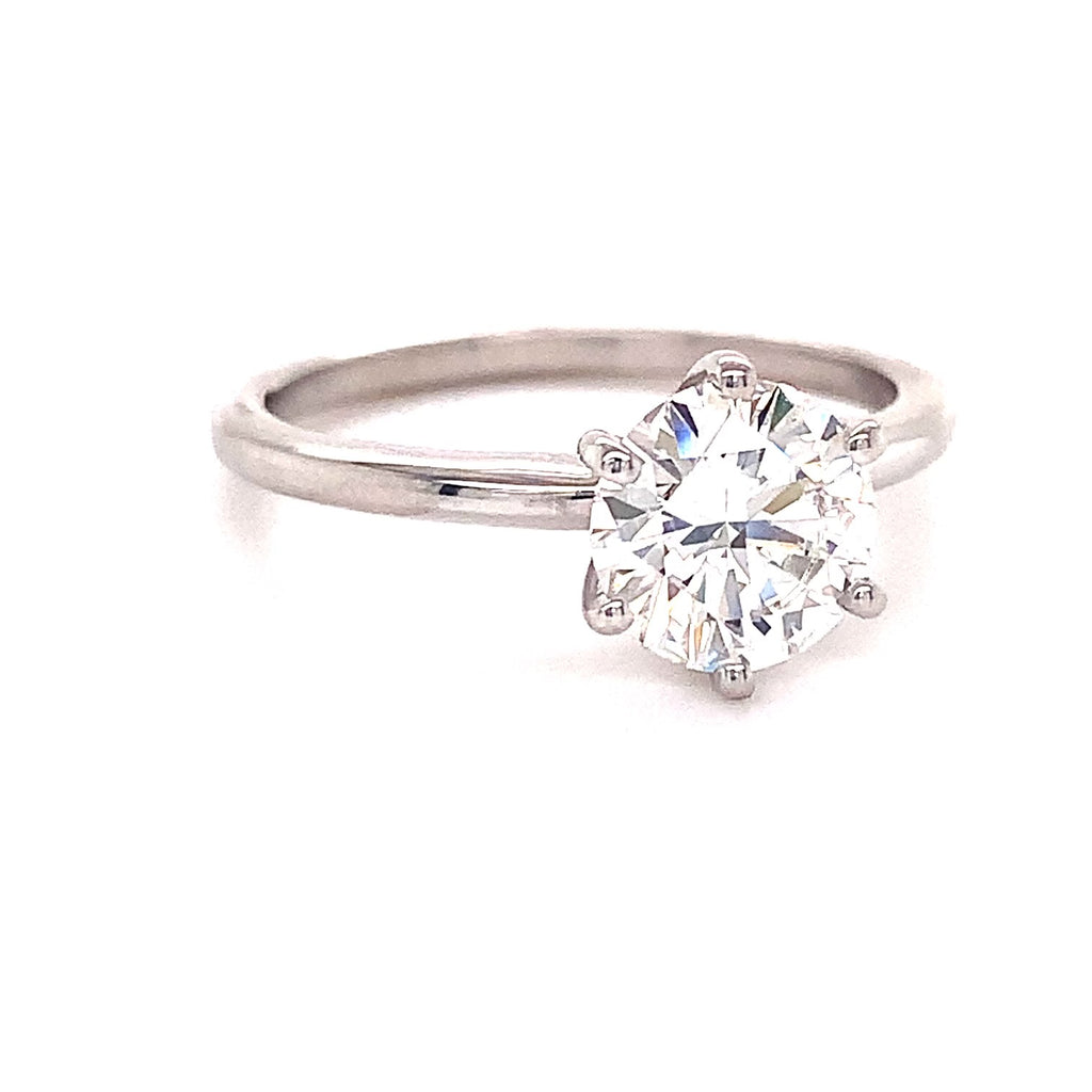 One brilliant solitaire diamond  2.13 cts  Color G/H  Clarity SI-1  Set in 18k white gold mounting   GIA certified   Six prong head