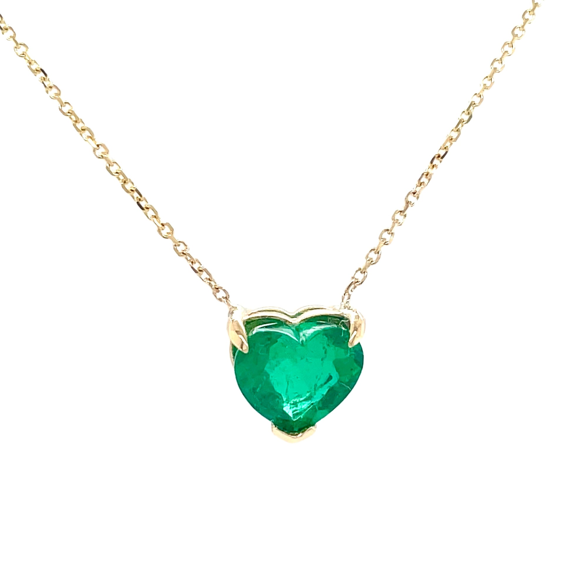 Solitaire Heart Shape Colombian Emerald Pendant Necklace Front view