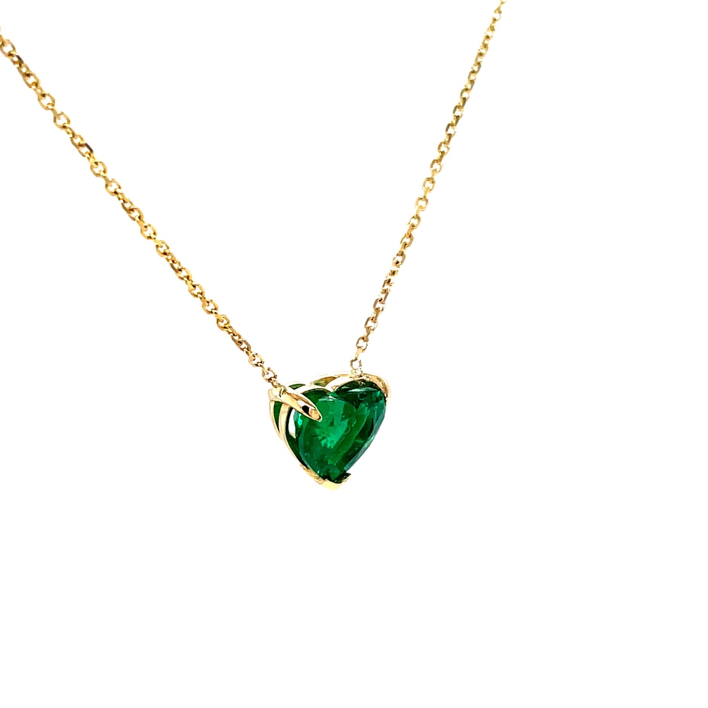 Solitaire Heart Shape Colombian Emerald Pendant Necklace Side view 