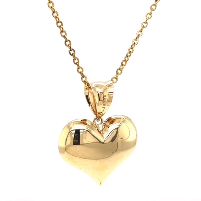 The perfect blend of quality and style, this 14k yellow gold heart pendant features a polished finish and solid bail for added security. An optional 18" yellow gold chain is available for $220.