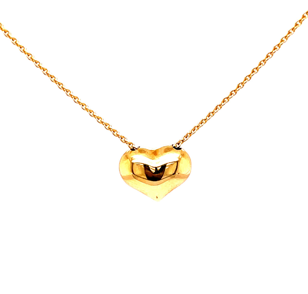 This elegant gold puff heart necklace is crafted in Italy with 14k yellow gold for a timeless look that will last. With its 8.00mm thickness and 2" sizing loops, it's the perfect finishing touch for your favorite outfit.