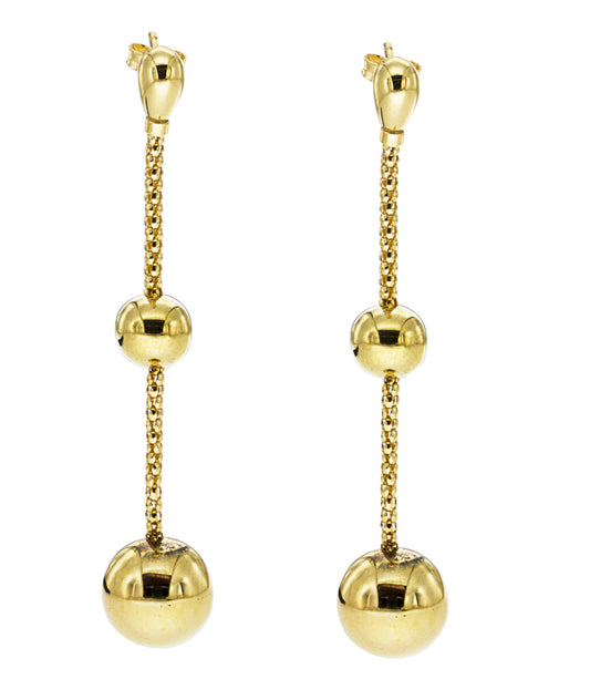 Front view of 18k Italian Yellow Gold Galileo Drop Gold Earrings