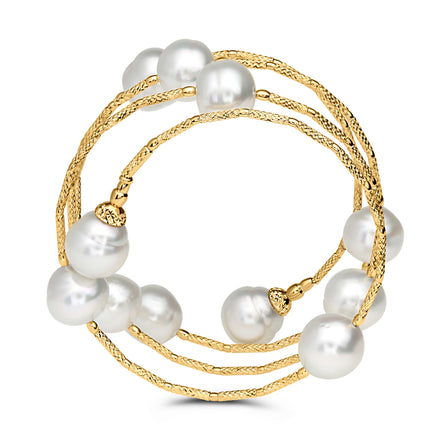 Wrap around bracelet  10 South seas pearls  18k yellow gold coil  10.50 mm -12.00 mm  Easy wear & stack 