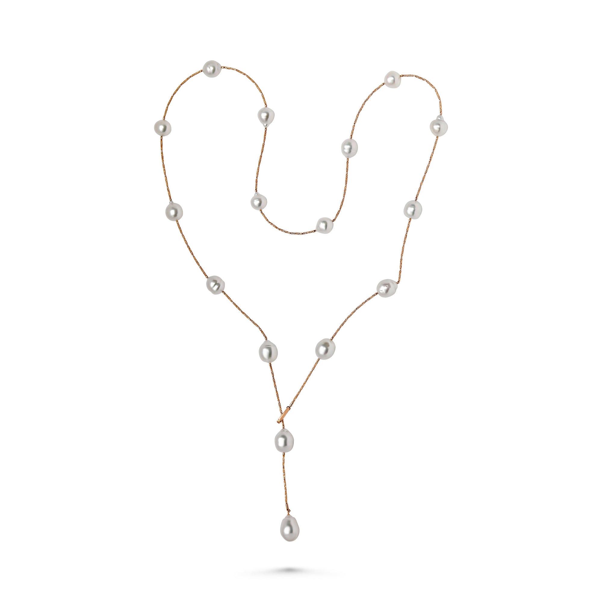 17 South seas pearls  18k rose gold coil  12.50 mm   32" long  You can wear in many ways & styles   adjustable clasp