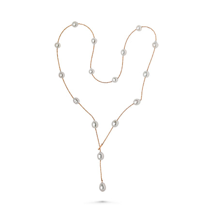 17 South seas pearls  18k rose gold coil  12.50 mm   32" long  You can wear in many ways & styles   adjustable clasp