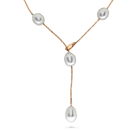 Front view of 18k Rose Gold Large South Seas Pearl Lariat Necklace