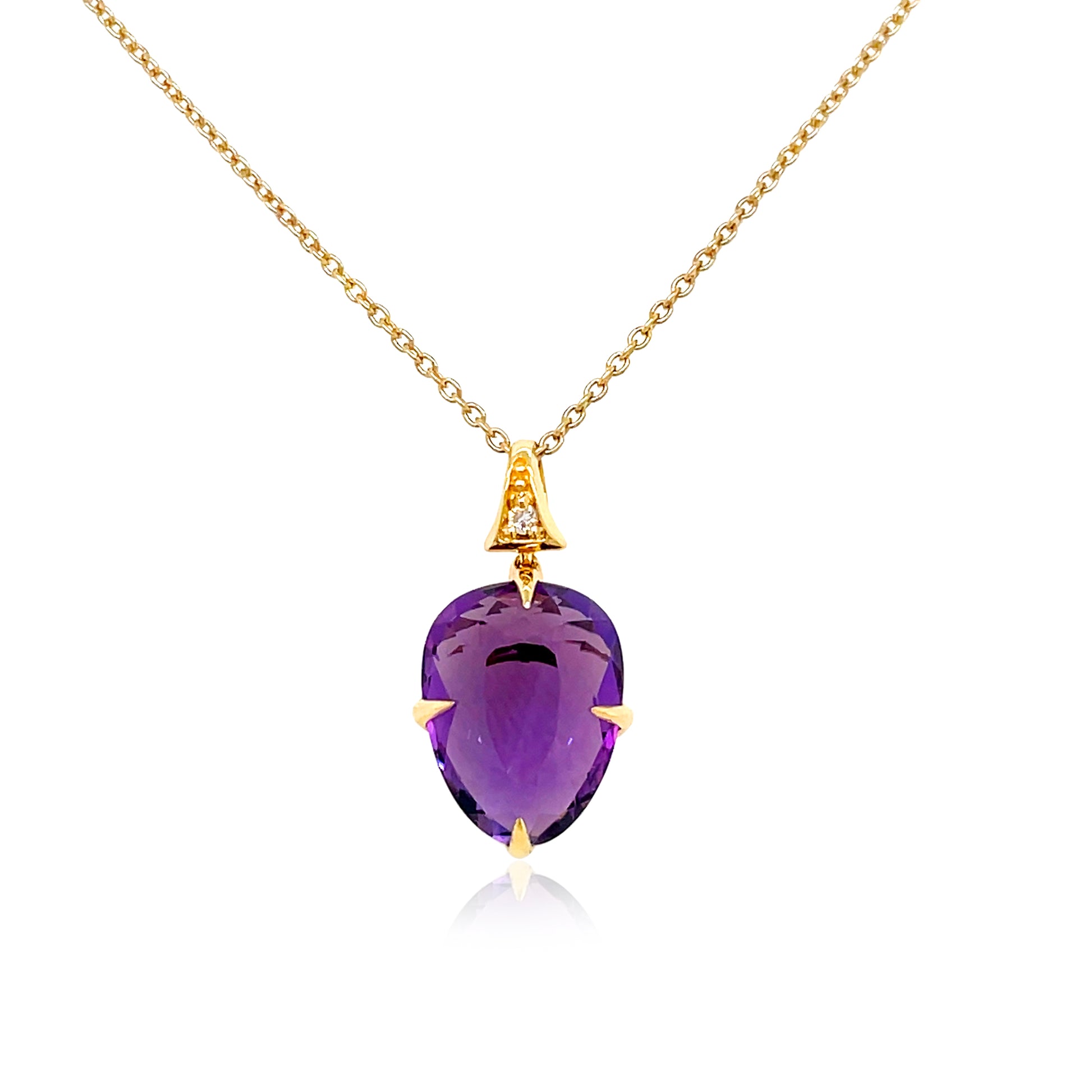Front view of 18k Yellow Amethyst & Diamond SugarLoaf Pendant Necklace