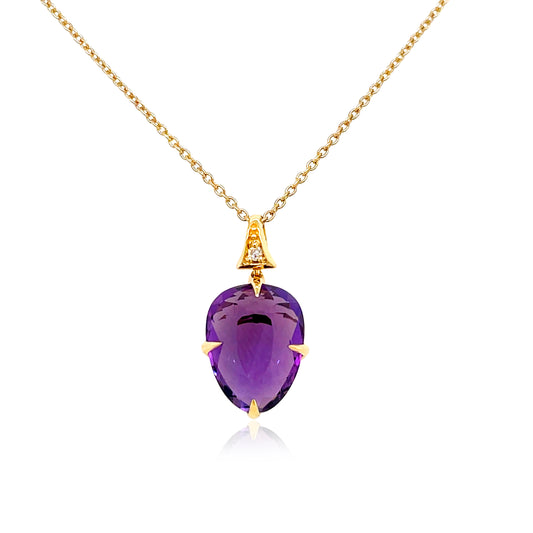 Front view of 18k Yellow Amethyst & Diamond SugarLoaf Pendant Necklace