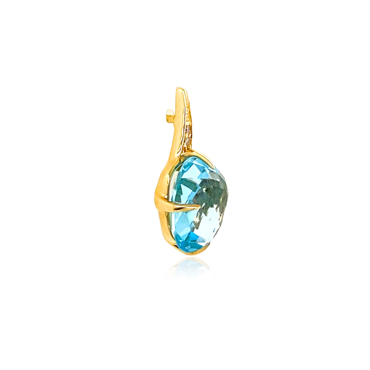 Side view of 18k Yellow Gold Small Blue Topaz & Diamond SugarLoaf Earrings