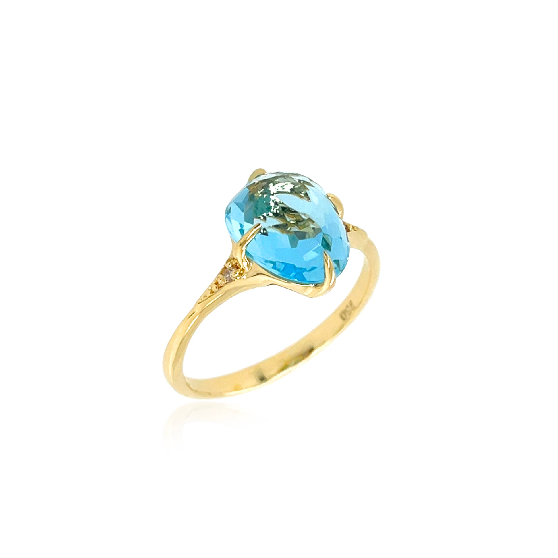 Small Blue Topaz & Diamond SugarLoaf Ring Top view