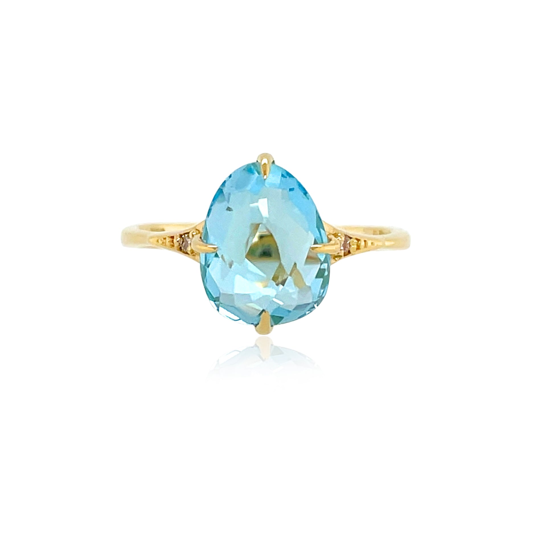 Small Blue Topaz & Diamond SugarLoaf Ring Front view