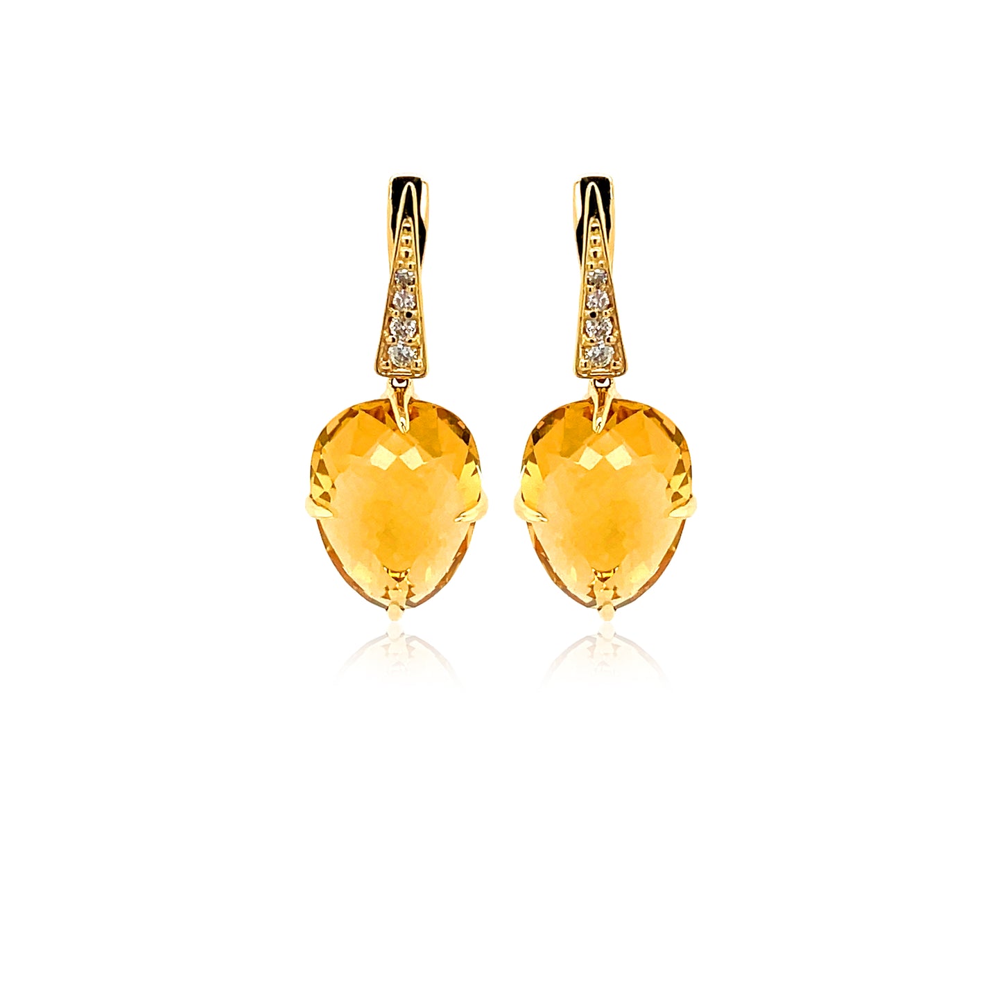 Citrine & Diamond SugarLoaf Earrings Front view 