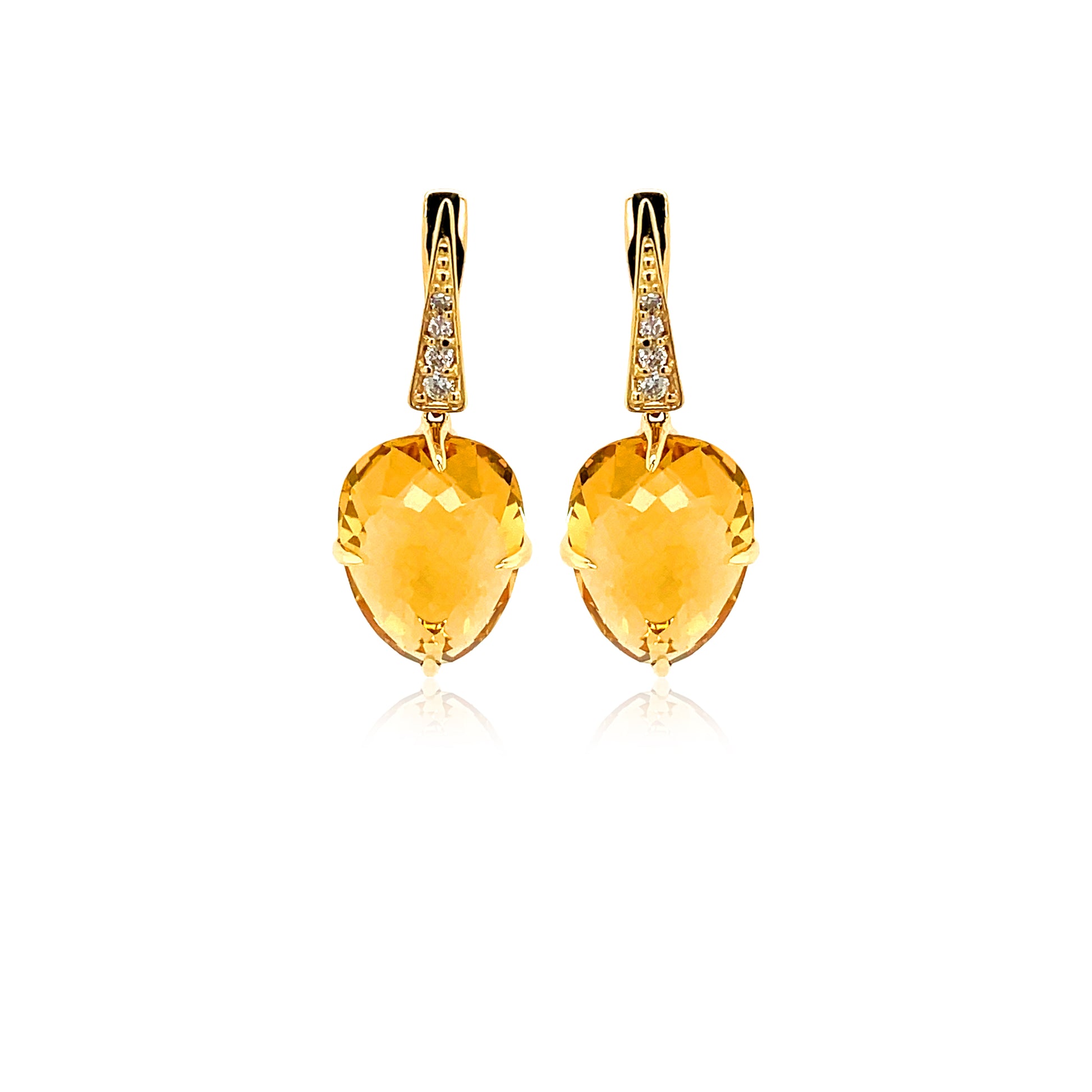 Citrine & Diamond SugarLoaf Earrings Front view 