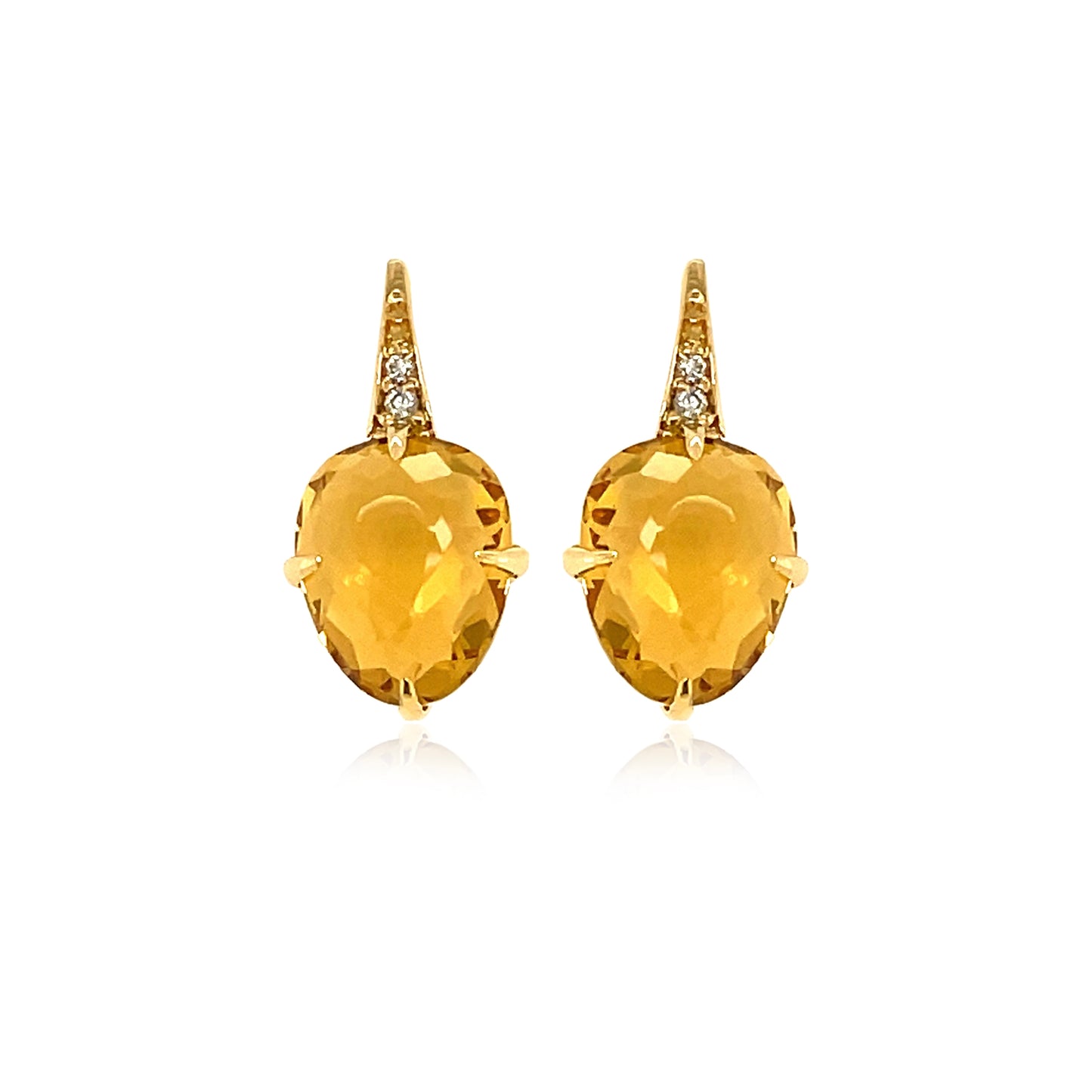 Small Citrine & Diamond SugarLoaf Earrings Front view