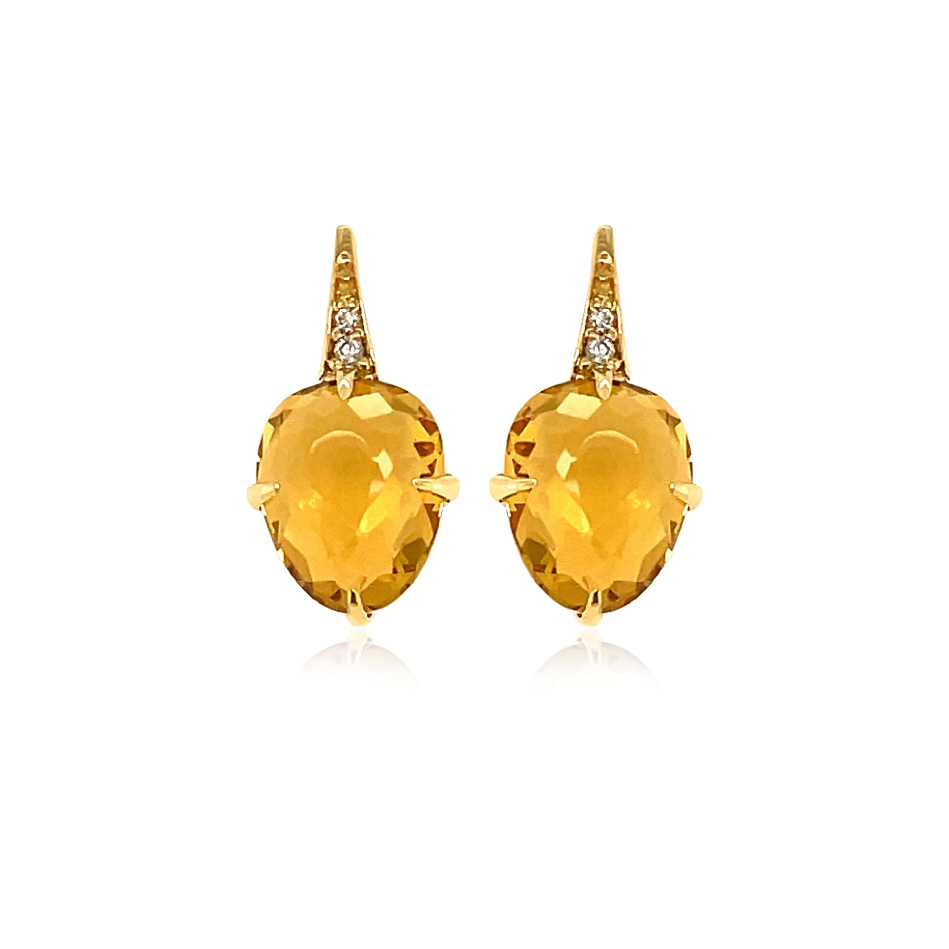 Small Citrine & Diamond SugarLoaf Earrings Front view