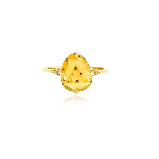 Small Citrine & Diamond SugarLoaf Ring Front view