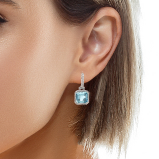 Italian Aquamarine & Diamond Drop Earrings