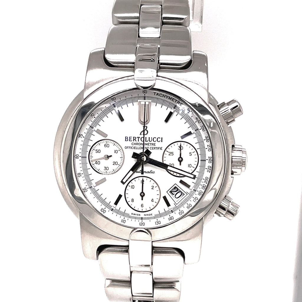 Bertolucci mens watch  Uomo collection  Chronograph  Calendar date  Built in stop watch  Automatic  Stainless steel  85.10423