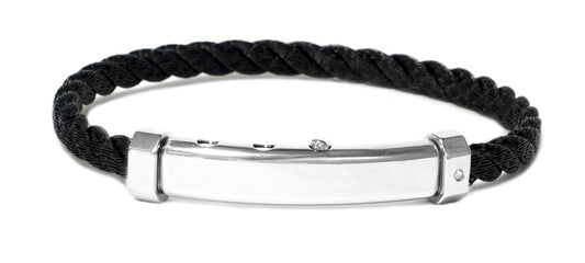 Top view of Borsari Thick Dark Gray Stainless Steel Rope Bangle with a Diamond