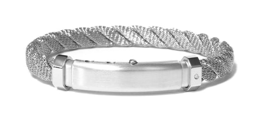 Top view of Borsari Thick Gray Stainless Steel Rope Bangle with a Diamond