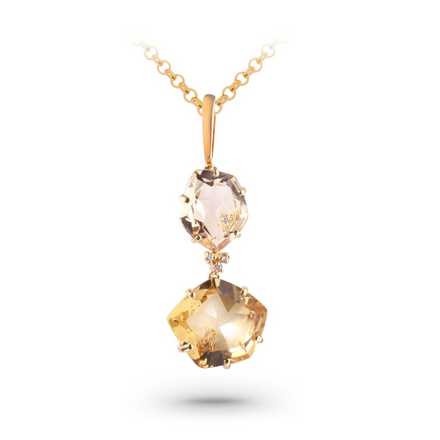 This Brazilian collection pendant exudes timeless elegance with 18k yellow gold and featuring a Champagne citrine and a round diamond in a basket setting. This pendant will be the highlight of any outfit at 30.00 x 14.00 mm long. An 18" long, 1.33 mm yellow gold chain is optional ($350.00)
