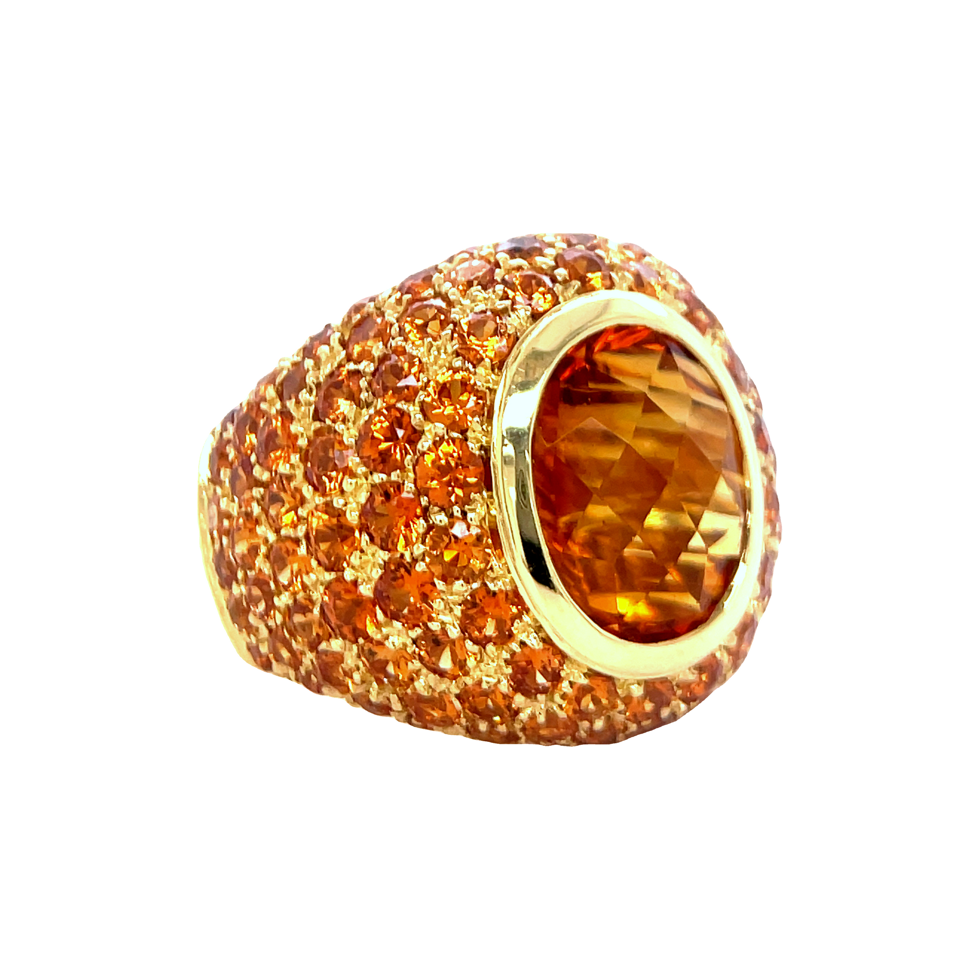 Ultra-Wide Citrine & Mandarin Garnet Dome Ring Side view 