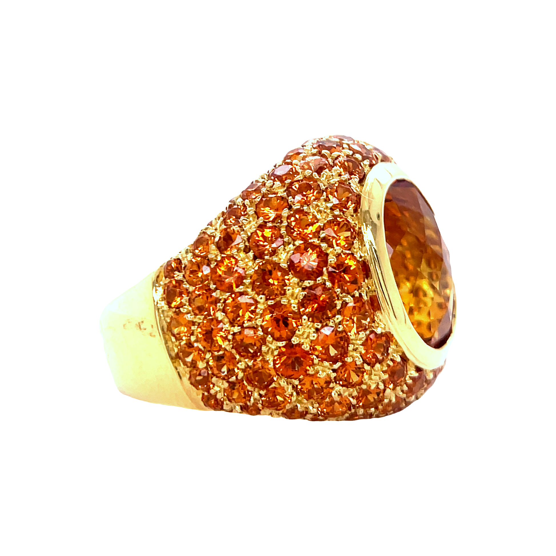Ultra-Wide Citrine & Mandarin Garnet Dome Ring Profile View