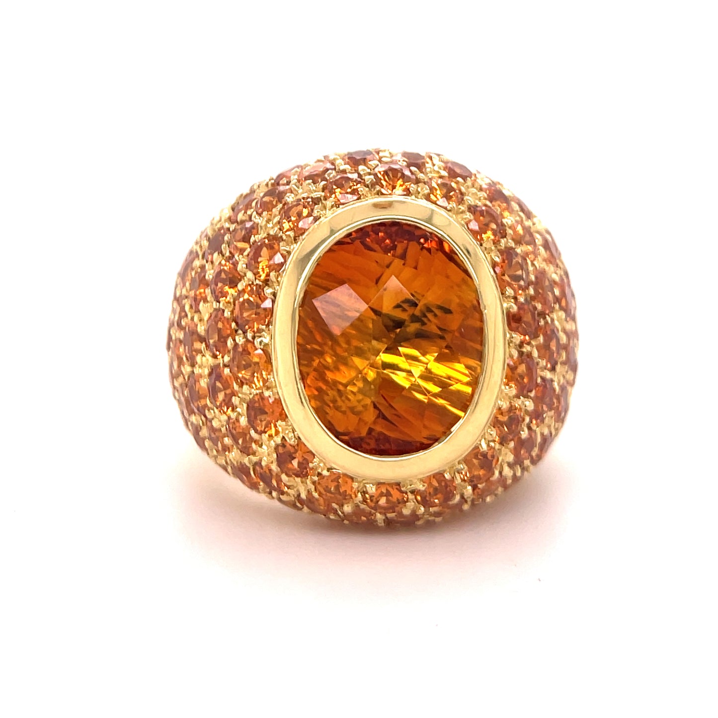 Ultra-Wide Citrine & Mandarin Garnet Dome Ring Front view 