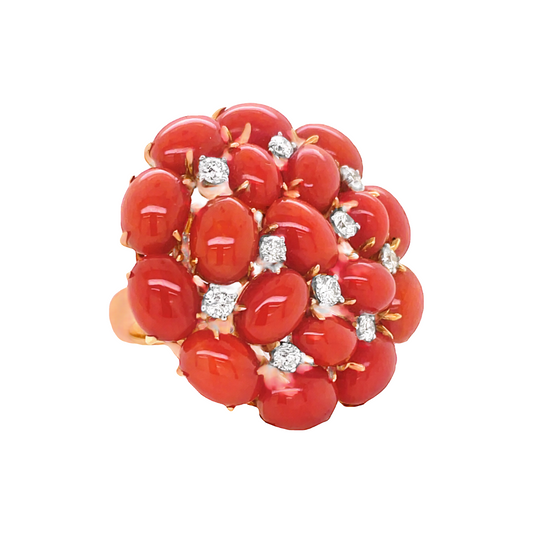 Dandelion Coral Diamond Cluster Ring Side view 
