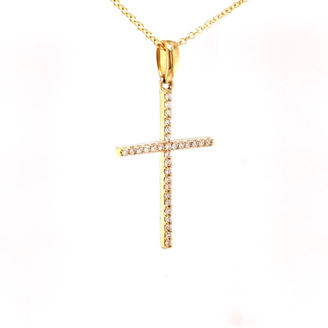 Diamond Yellow Gold Thin Cross Pendant Necklace