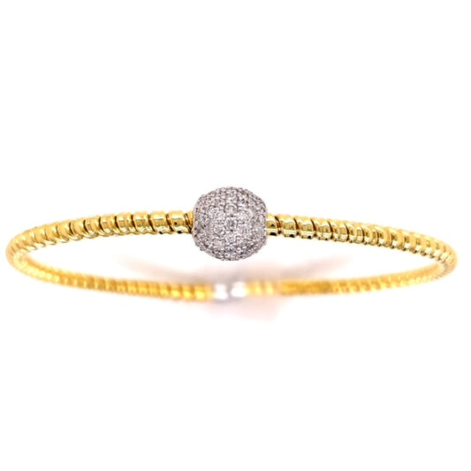 Top view of Italian Two Tone Diamond Flexible Round Motif Bangle Bracelet