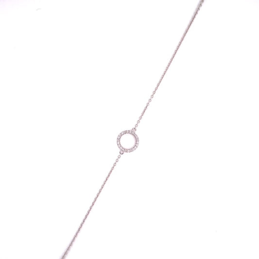 Front view of Diamond Open Circle White Gold Bracelet