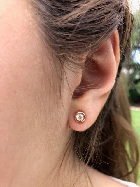 Diamond Bezel Stud Earrings in 18k Rose Gold