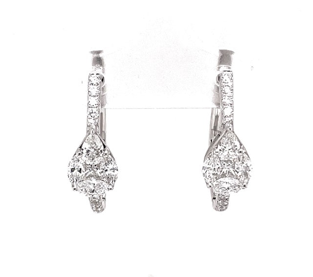 You can not tell the difference, great workmanship  18k white gold  21" long x 6.50 mm  Combination of fancy shape diamonds to give the illusion of pear shape 1.31 cts  High quality diamonds F/G color  Gallery finish  Secure lever back system
