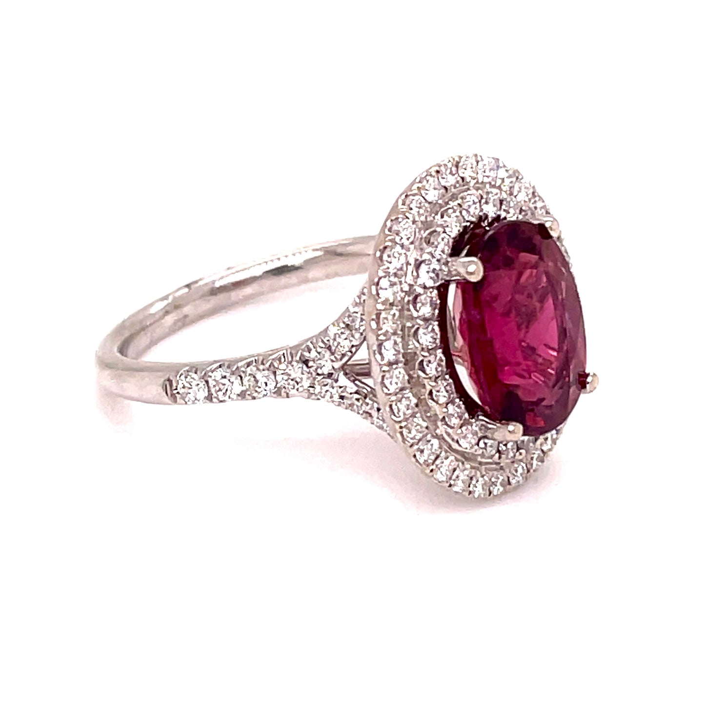 Double Diamond Halo Tourmaline Ring Side view 