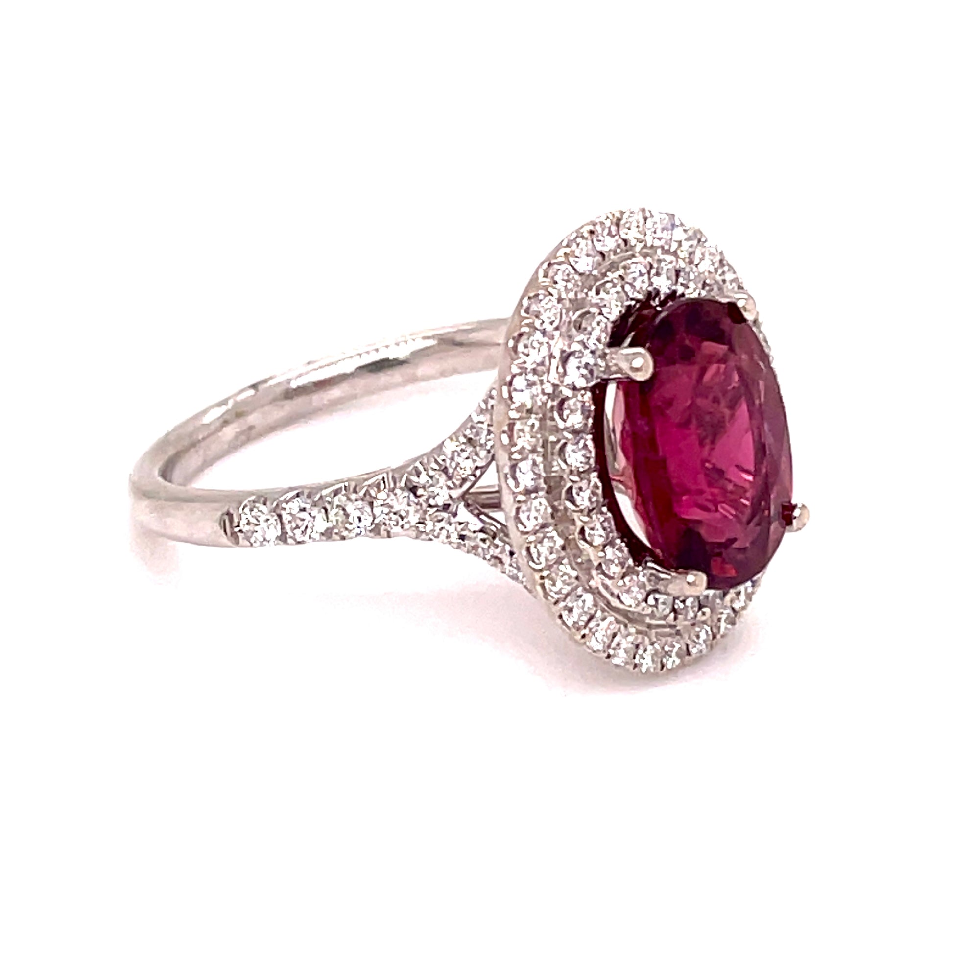 Double Diamond Halo Tourmaline Ring Side view 