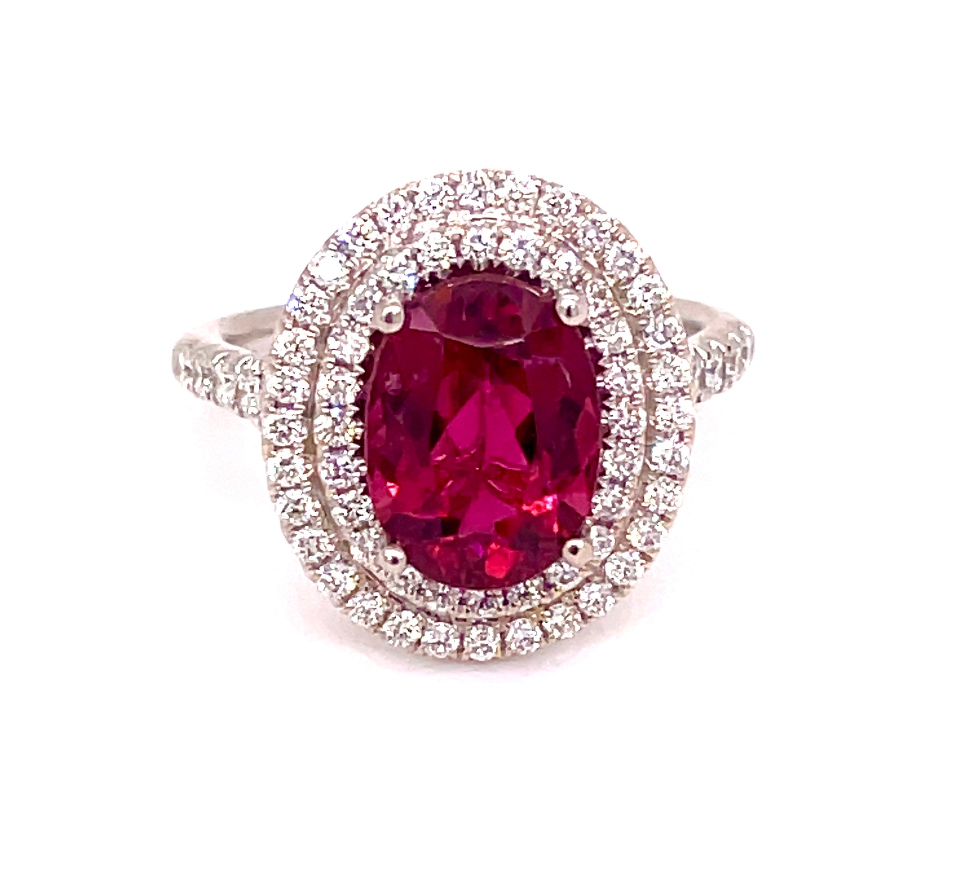Double Diamond Halo Tourmaline Ring Front view 
