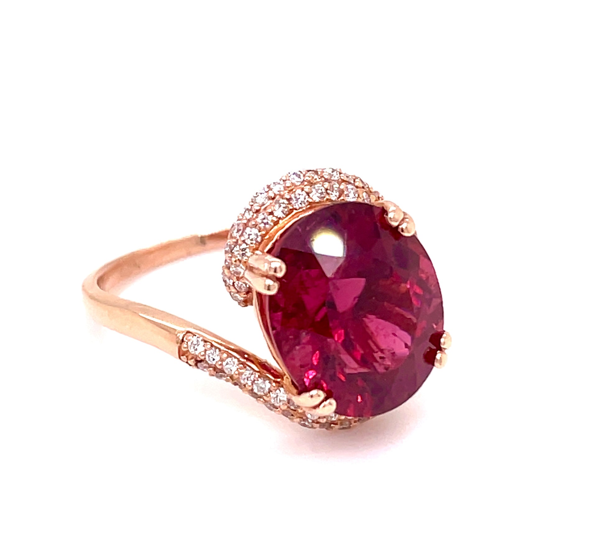 Side view of 14k Rose Gold Tourmaline & Diamond Wrap Ring